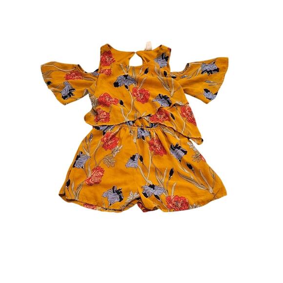 Japna Pants - Japna Size Small Orange Floral Short Sleeve Cold Shoulder Romper